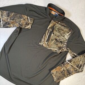Magellan Outdoors Hunt Gear Mens Pullover Shirt Mag Wick L 1/4 Zip Camo Green